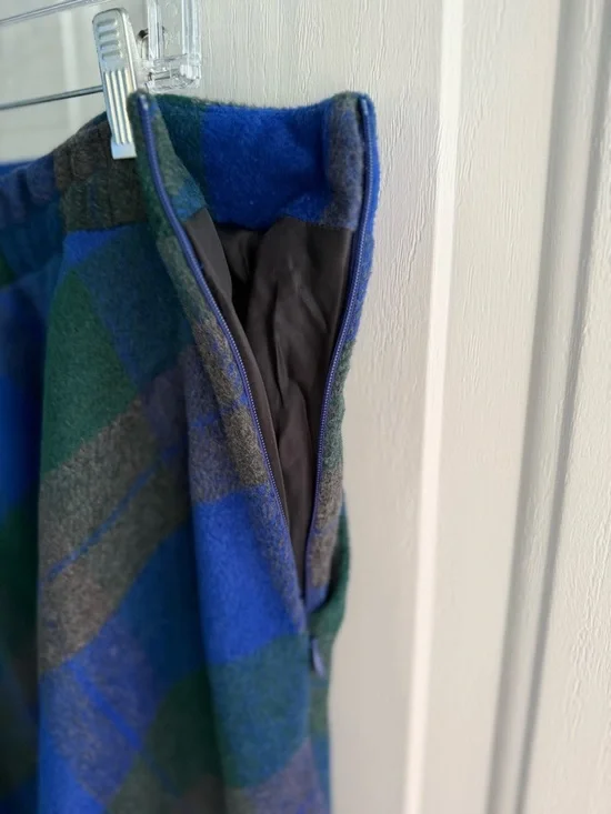 NWT EBOSSY Plaid Midi Skirt Blue Green Wool Blend SIZE XXL Flare Pockets - Picture 8 of 12